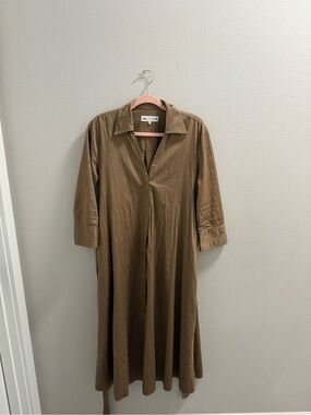 Zara Tan Long Sleeve Collared Midi Dress